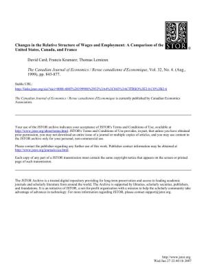 Changes in the Relative Structure of Wages and Employment: a Comparison of the United States, Canada, and France