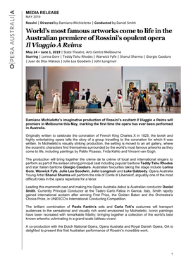 World's Most Famous Artworks Come to Life in the Australian Premiere of Rossini's Opulent Opera Il Viaggio a Reims