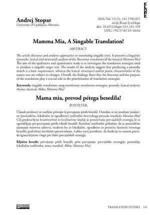 Andrej Stopar Mamma Mia, a Singable Translation!