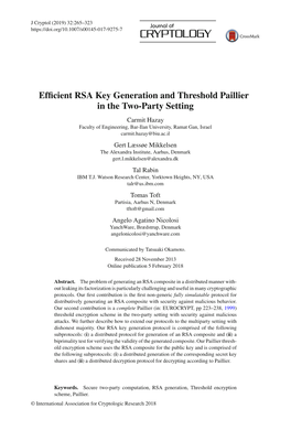 Efficient RSA Key Generation and Threshold Paillier in the Two-Party