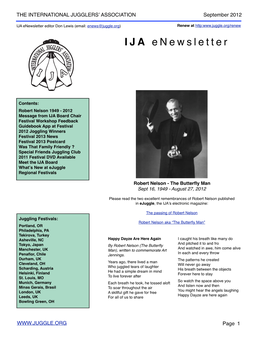 IJA Enewsletter Editor Don Lewis (Email: Enews@Juggle.Org) Renew at Http: IJA Enewsletter