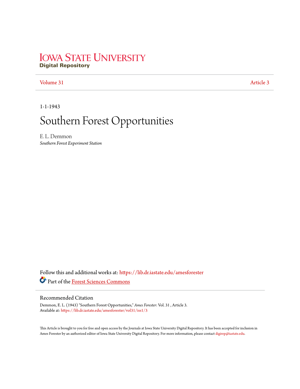 Southern Forest Opportunities E