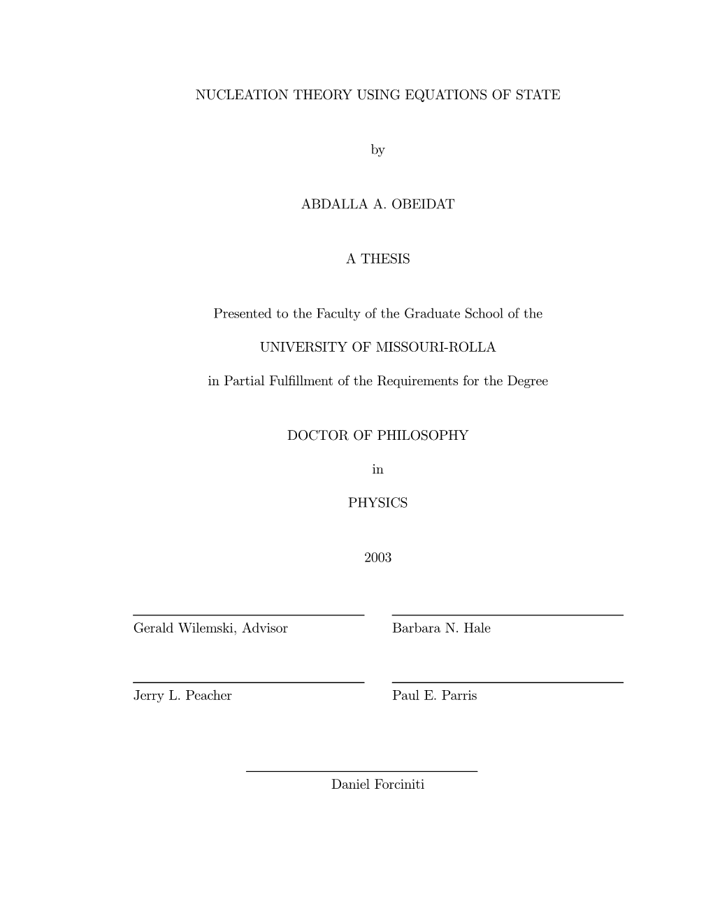 NUCLEATION THEORY USING EQUATIONS of STATE By