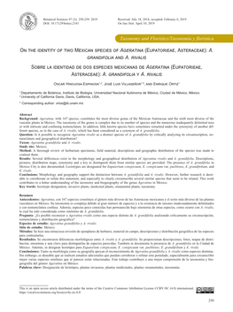 On the Identity of Two Mexican Species of Ageratina (Eupatorieae, Asteraceae): A