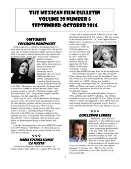 The Mexican Film Bulletin Volume 20 Number 5 September-October 2014
