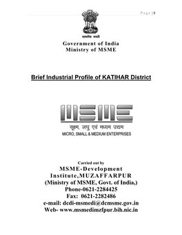 Brief Industrial Profile of KATIHAR District MSME-Development