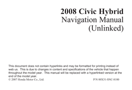 2008 Civic Hybrid Navigation Manual (Unlinked)