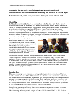 Comparing the Cost and Cost-Efficiency of Two Seasonal Cash-Based Interventions of Equal Value but Different Timing and Duration in Tahoua, Niger