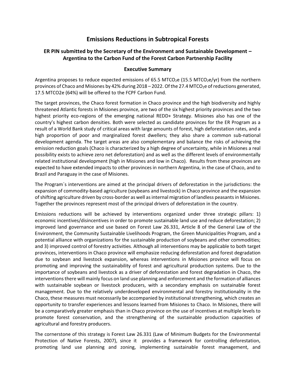 Emissions Reductions in Subtropical Forests