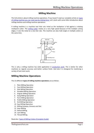 Milling Machine Operations