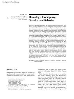Homology, Homoplasy, Novelty, and Behavior