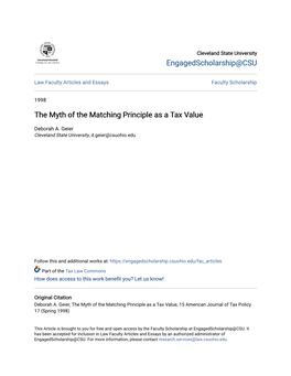 The Myth of the Matching Principle As a Tax Value