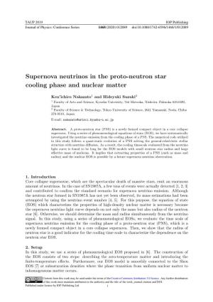 Supernova Neutrinos in the Proto-Neutron Star Cooling Phase and Nuclear Matter