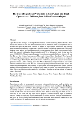 The Case of Significant Variations in Gold-Green and Black Open Access: Evidence from Indian Research Output