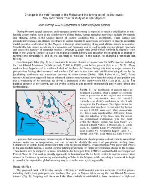 Changes in the Water Budget of the Mojave and the Drying out of the Southwest: New Constraints from the Study of Ancient Deposits