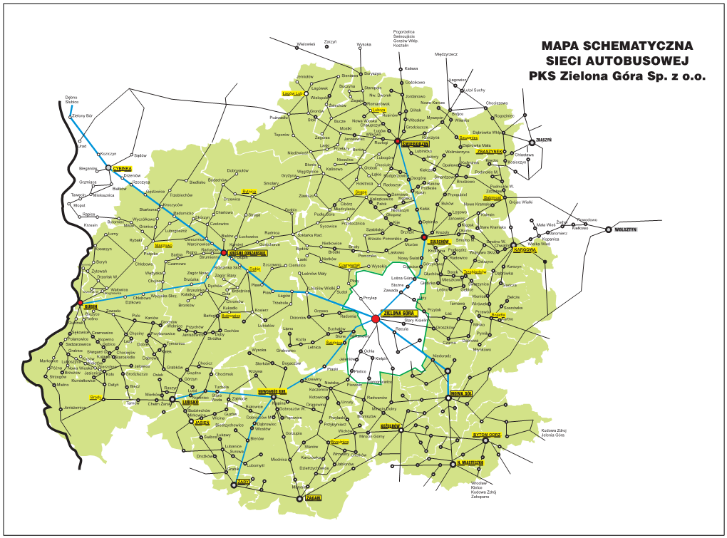 MAPA SCHEMATYCZNA Międzyrzecz SIECI AUTOBUSOWEJ Kaława Boryszyn Jemiołów Sieniawa Łagowiec PKS Zielona Góra Sp