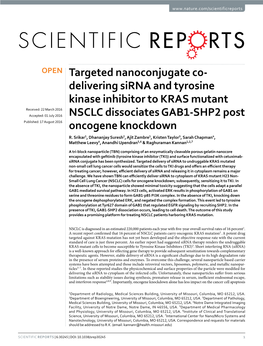 Targeted Nanoconjugate Co-Delivering Sirna and Tyrosine Kinase Inhibitor to KRAS Mutant NSCLC Dissociates GAB1-SHP2 Post Oncogene Knockdown