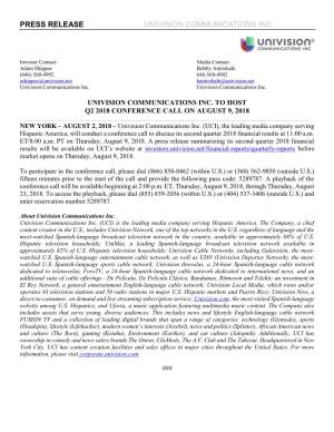 Press Release Univision Communications Inc