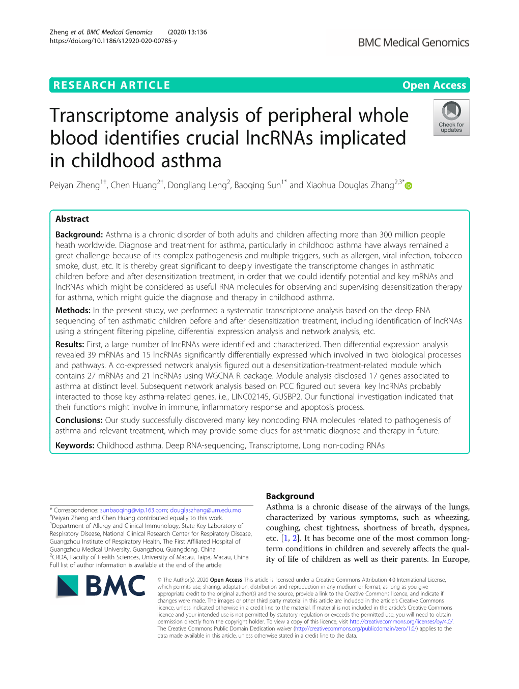 Transcriptome Analysis of Peripheral Whole Blood Identifies Crucial