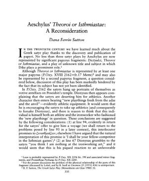 Aeschylus' Theoroi Or Isthmiastae: a Reconsideration