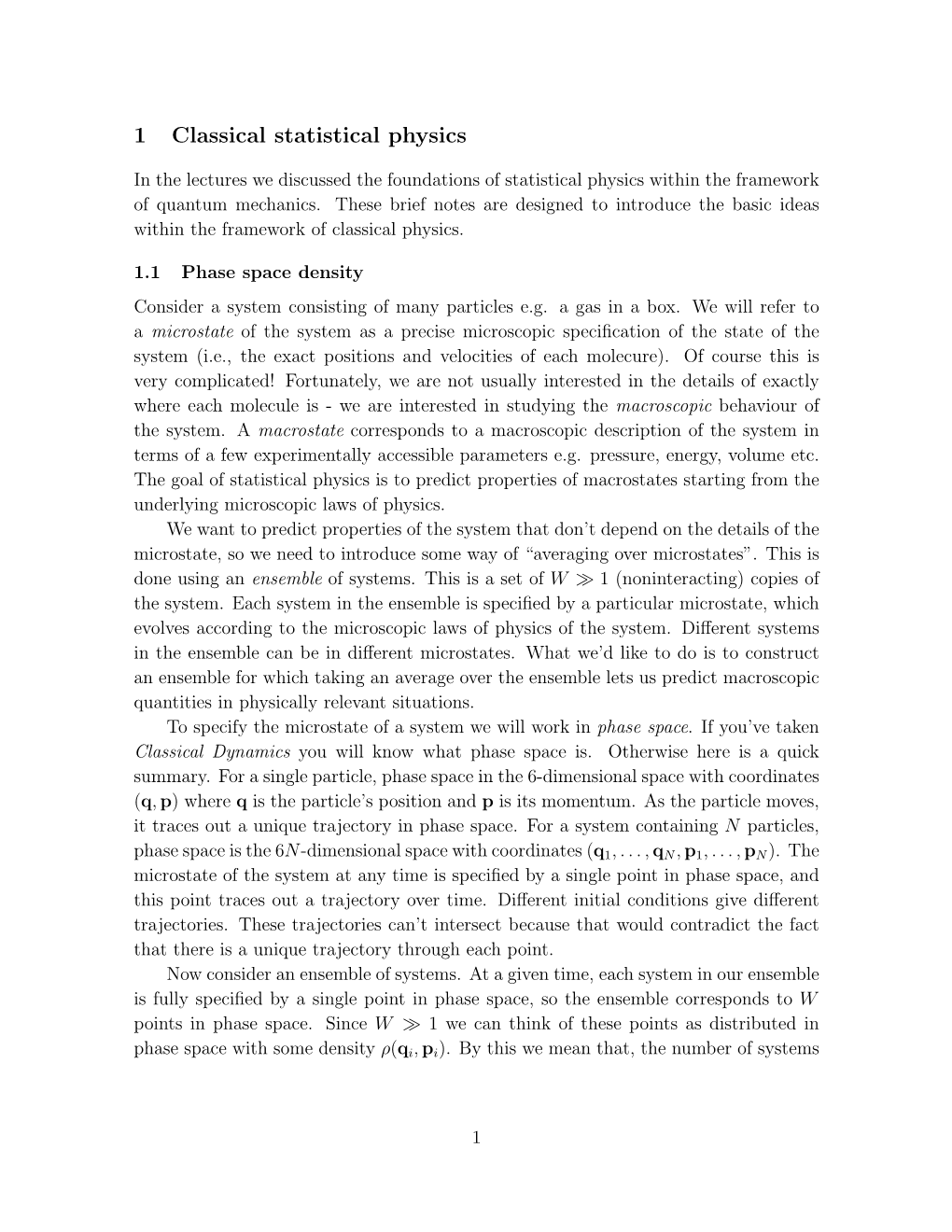 1 Classical Statistical Physics