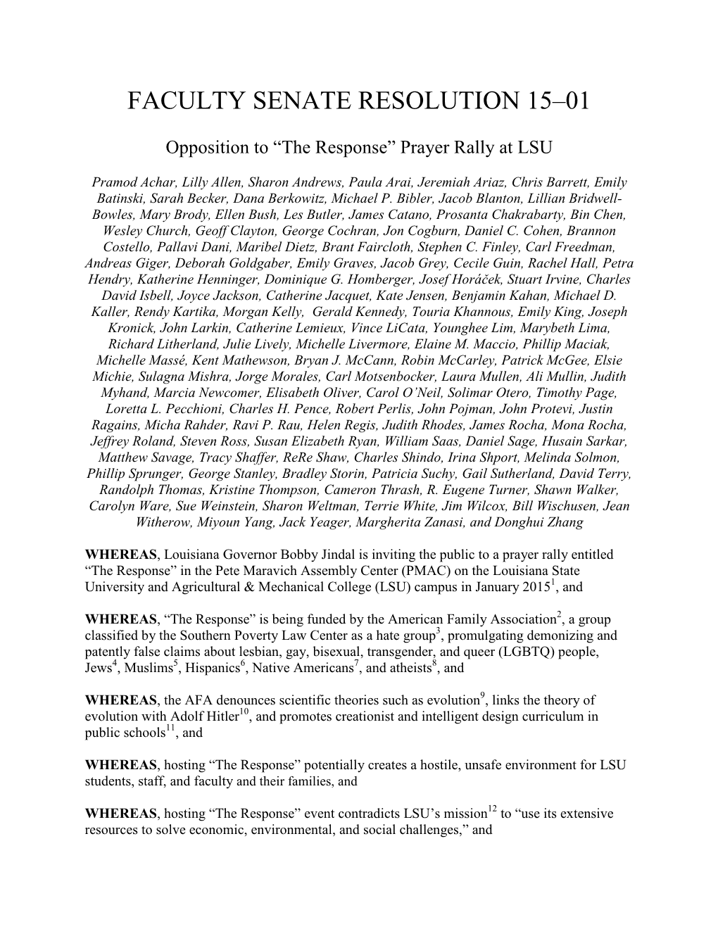 15-01 Faculty Senate Resolution