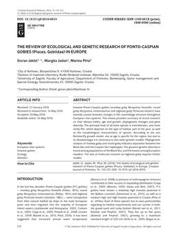 THE REVIEW of ECOLOGICAL and GENETIC RESEARCH of PONTO-CASPIAN GOBIES (Pisces, Gobiidae) in EUROPE