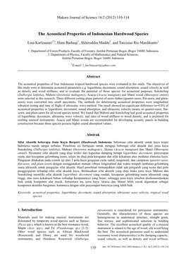 The Acoustical Properties of Indonesian Hardwood Species