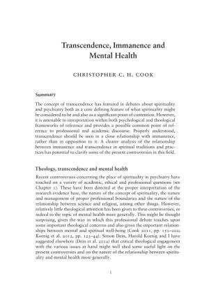 Transcendence, Immanence and Mental Health
