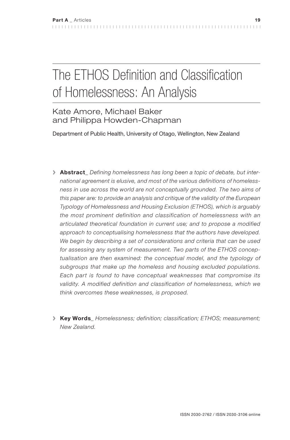 The ETHOS Definition and Classification of Homelessness: an Analysis