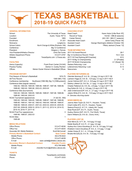 Quick Facts Wbb 2018-19