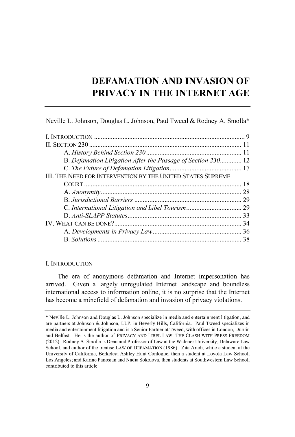 Defamation and Invasion of Privacy in the Internet Age