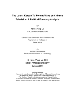 The Latest Korean TV Format Wave on Chinese Television: a Political Economy Analysis