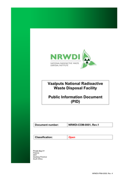 Vaalputs National Radioactive Waste Disposal Facility Public Information Document (PID) NRWDI-COM-0001, Rev.1
