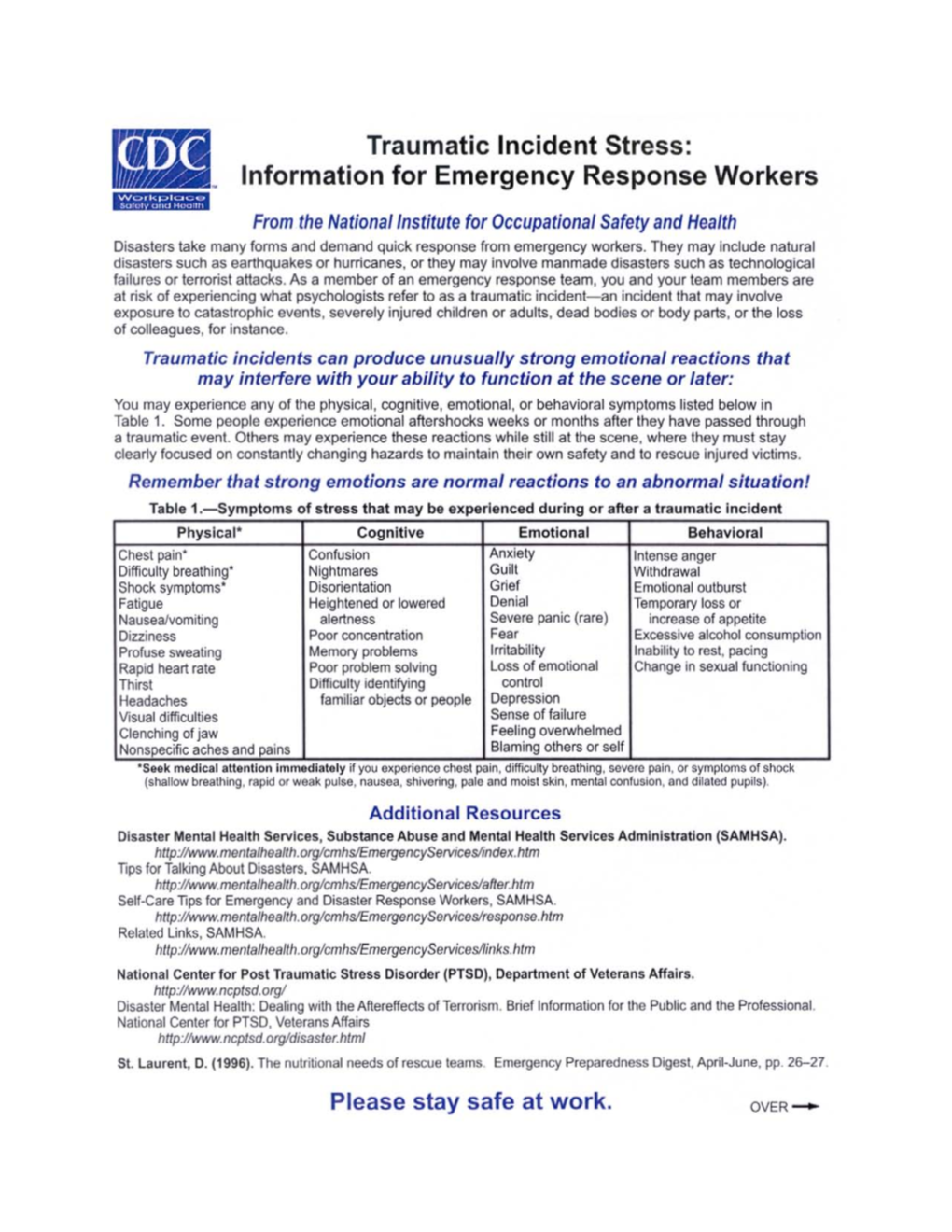 Traumatic Incident Stress: Information for Emergency Response Workers