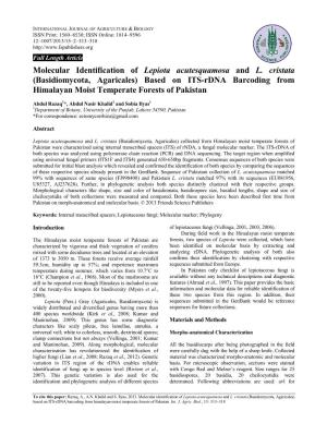 Molecular Identification of Lepiota Acutesquamosa and L. Cristata