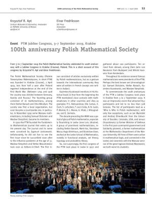 100Th Anniversary Polish Mathematical Society