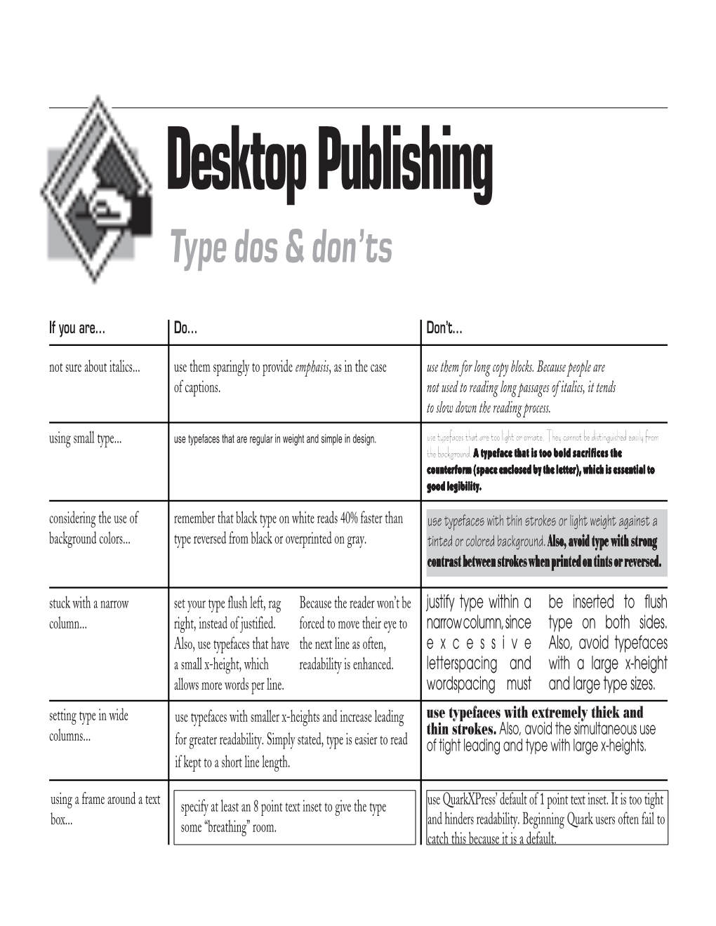 Desktop Publishing Type Dos & Don’Ts