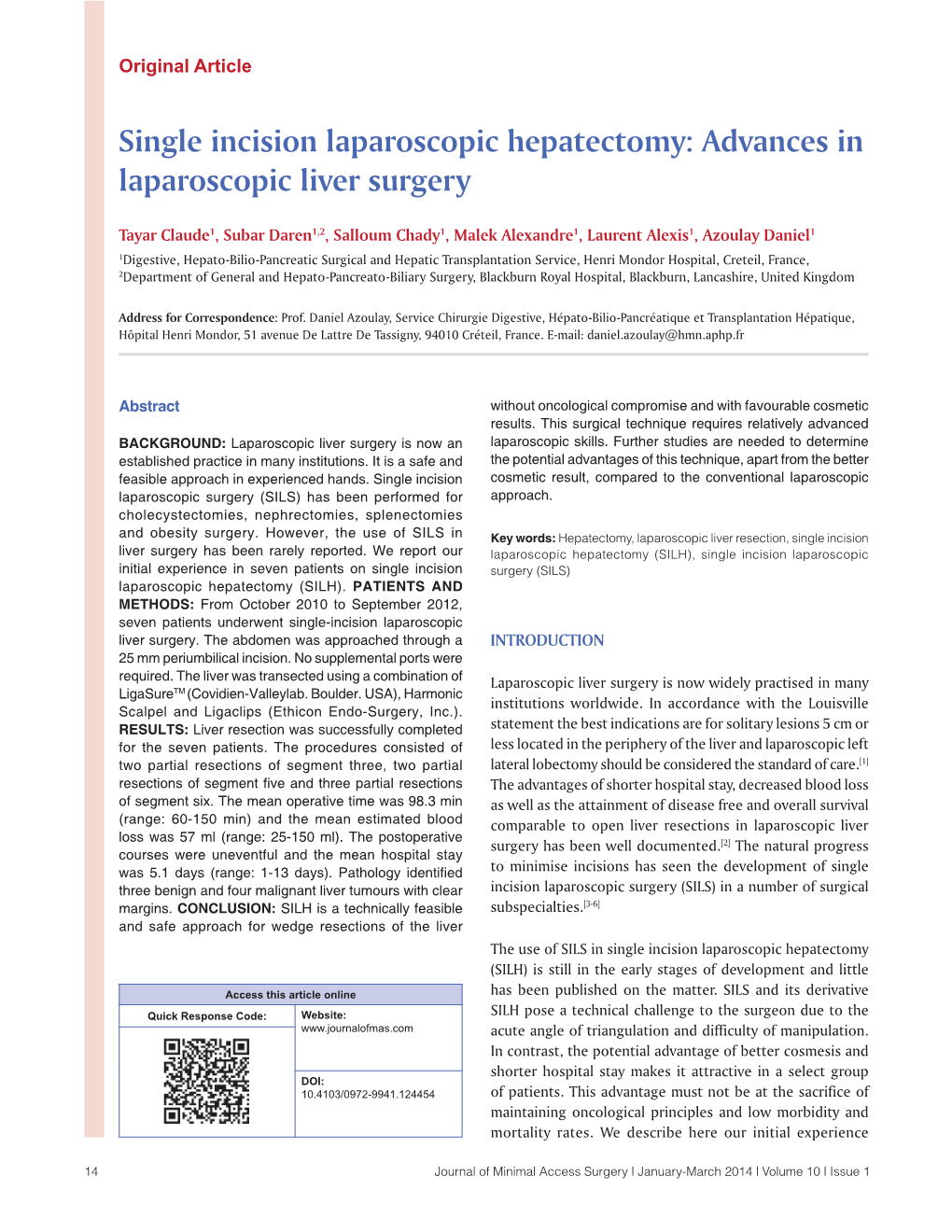 Single Incision Laparoscopic Hepatectomy: Advances in Laparoscopic Liver Surgery