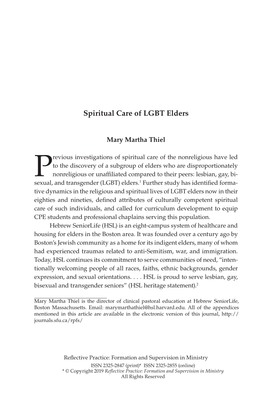 Spiritual Care of LGBT Elders