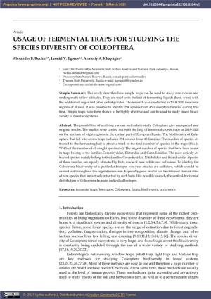 Usage of Fermental Traps for Studying the Species Diversity of Coleoptera