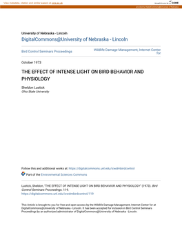 The Effect of Intense Light on Bird Behavior and Physiology