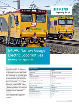 E40AC Narrow Gauge Electric Locomotives for Heavy Haul Applications