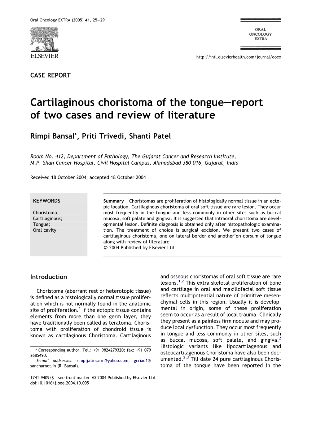 Cartilaginous Choristoma of the Tongue–Report of Two Cases and Review of Literature