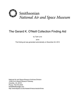 The Gerard K. O'neill Collection Finding Aid