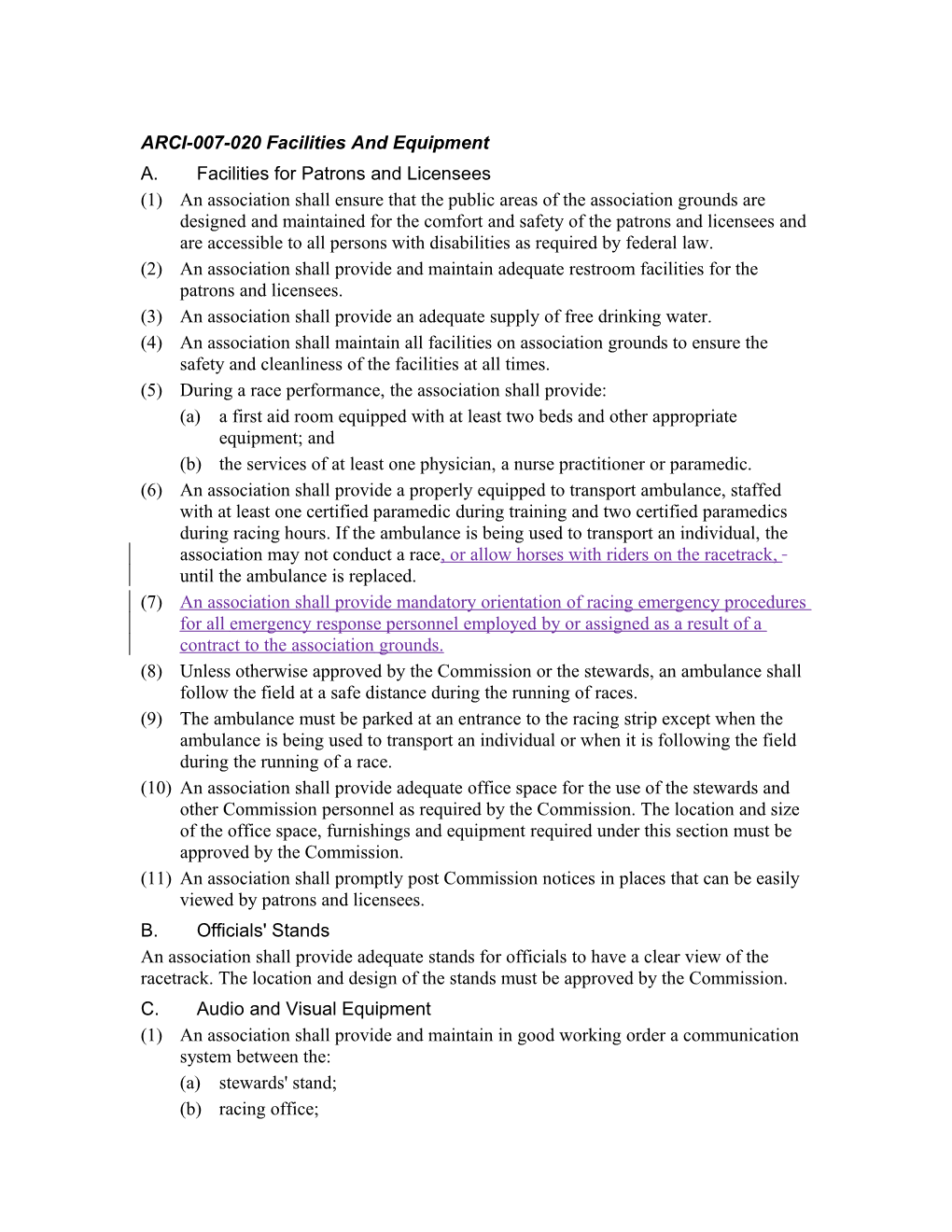 ARCI-007-020 Facilities and Equipment