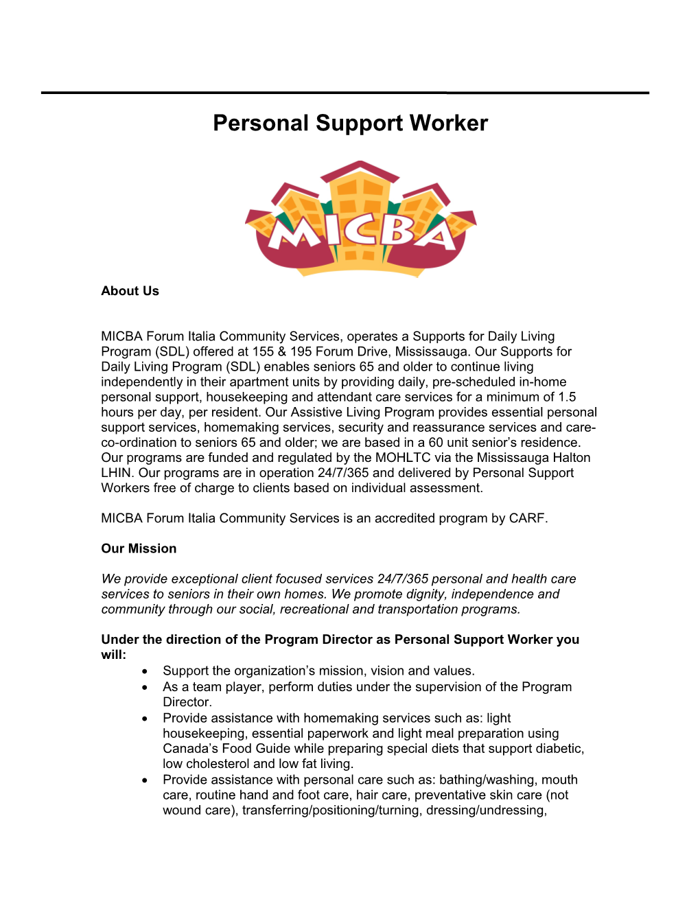 Personal Support Worker