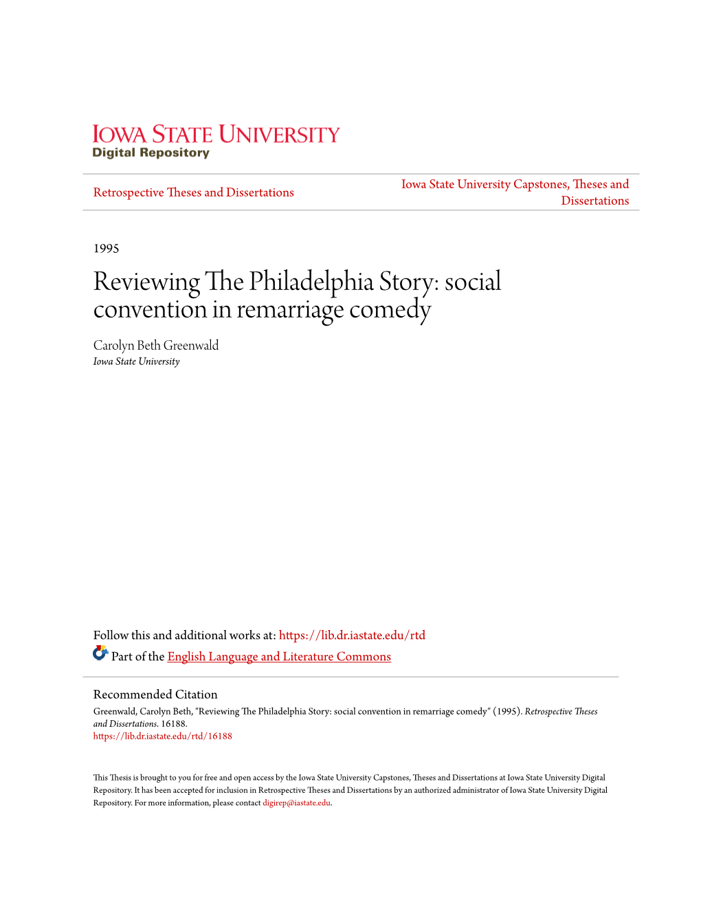 Reviewing the Philadelphia Story