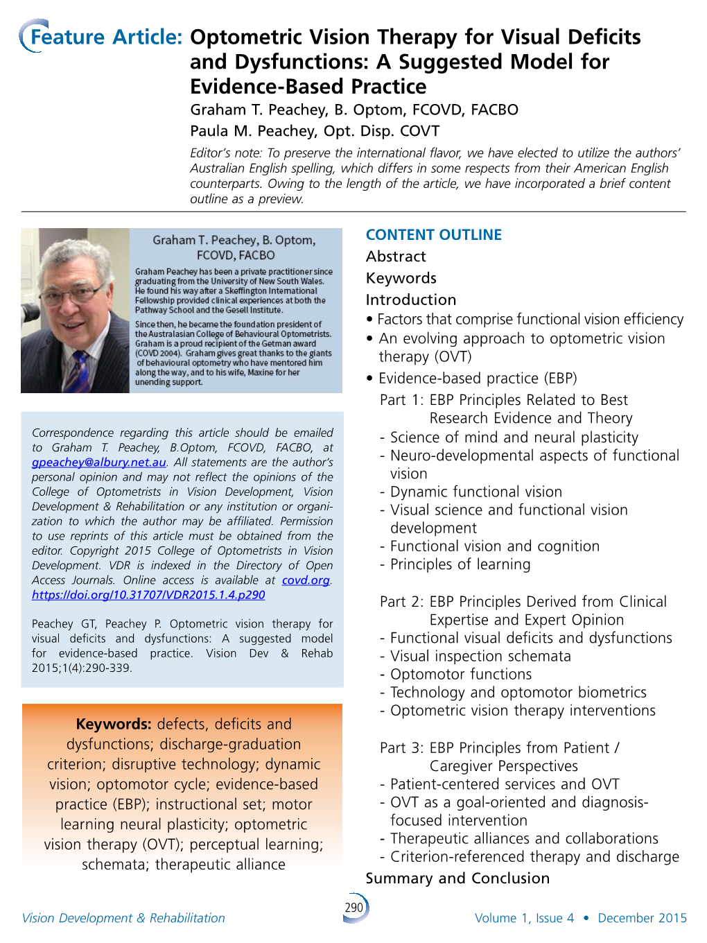 Optometric Vision Therapy for Visual Deficits and Dysfunctions