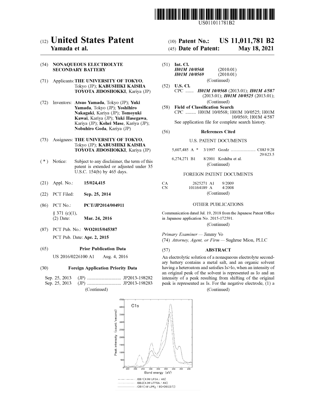 ( 12 ) United States Patent ( 10 ) Patent No .: US 11,011,781 B2 Yamada Et Al